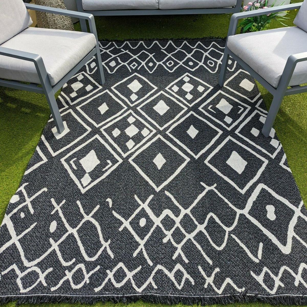 Black Fringed Aztec Indoor Outdoor Rug - Black / 150cm – image 2
