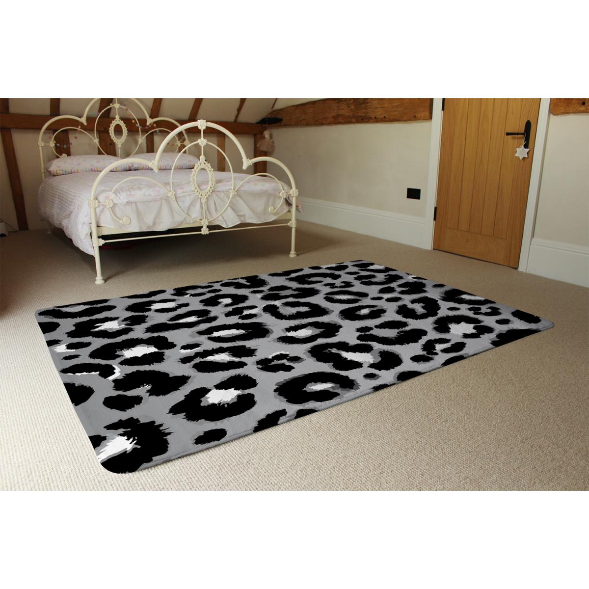 Silver Leopard Print Rug - Black / 230cm – image 2