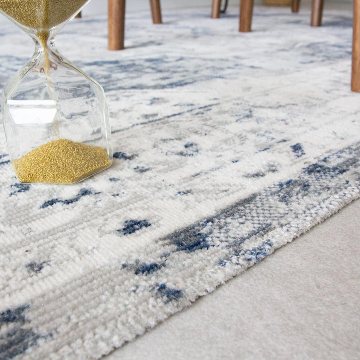 Navy Blue Grey Traditional Medallion Zero Pile Distressed Rug - Navy Blue / 280 x 190cm – image 3