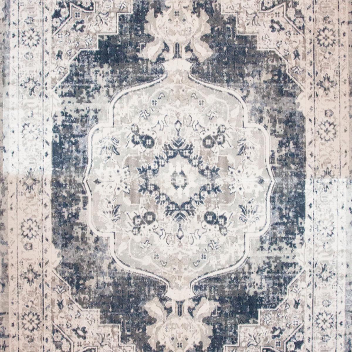 Navy Blue Grey Traditional Medallion Zero Pile Distressed Rug - Navy Blue / 280 x 190cm – image 4