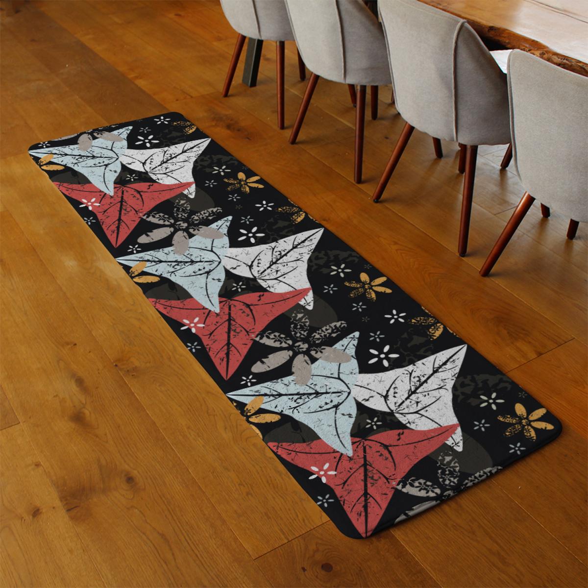 Leaves And Flowers Autumn Pattern Runner Rug - Black – image 3