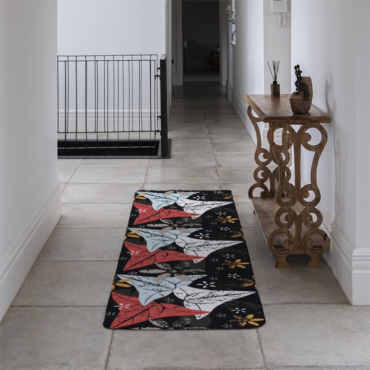 Leaves And Flowers Autumn Pattern Runner Rug - Black – image 4