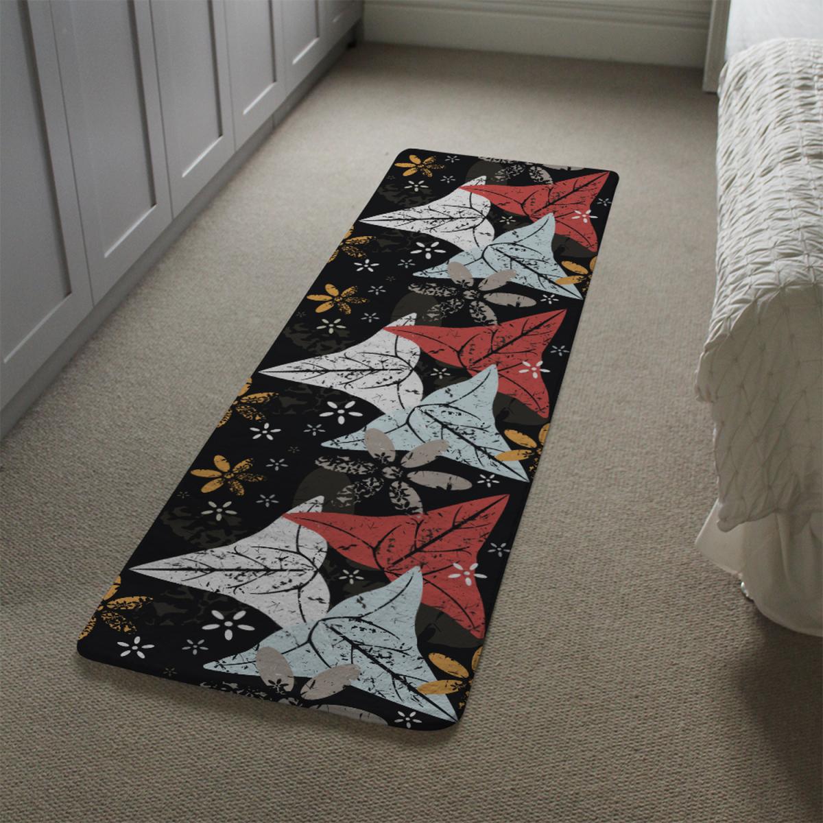 Leaves And Flowers Autumn Pattern Runner Rug - Black – image 1