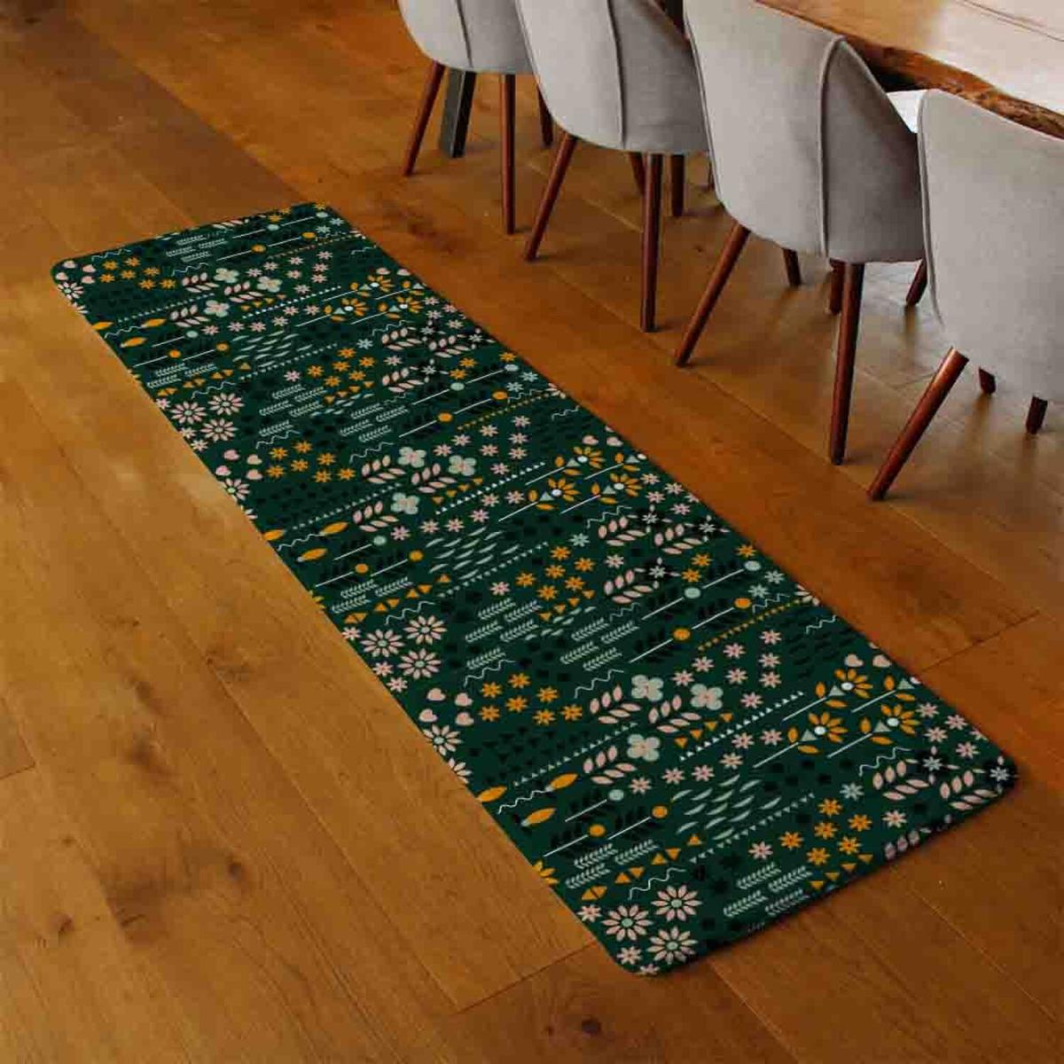 Selection Of Flowers Print Runner Rug - Green – image 3