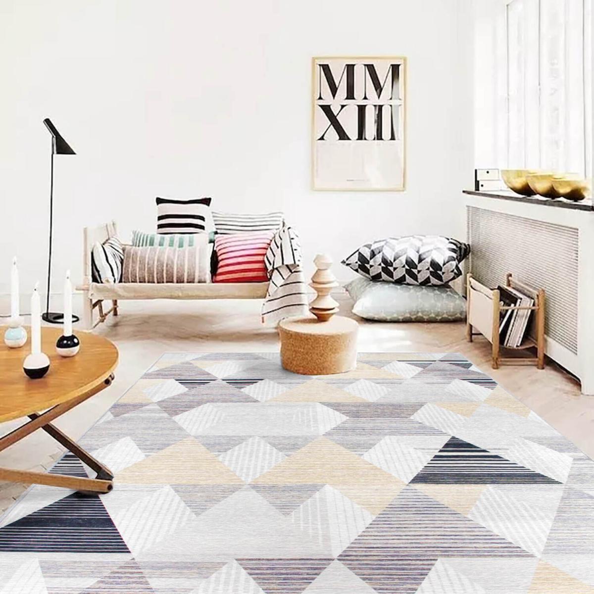 Vernal Clara Geometric Washable Area Rug light Yellow, Grey  Black - Light Grey / 152 cm x 213 cm – image 3
