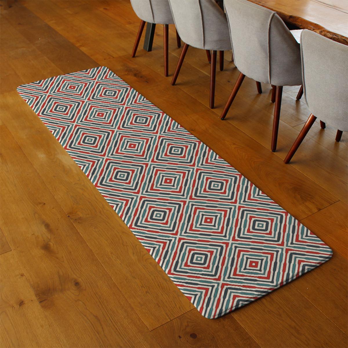 Repeated Squares And Rhombuses Ornamental Abstract Tribal Motif Runner Rug - Brown – image 3