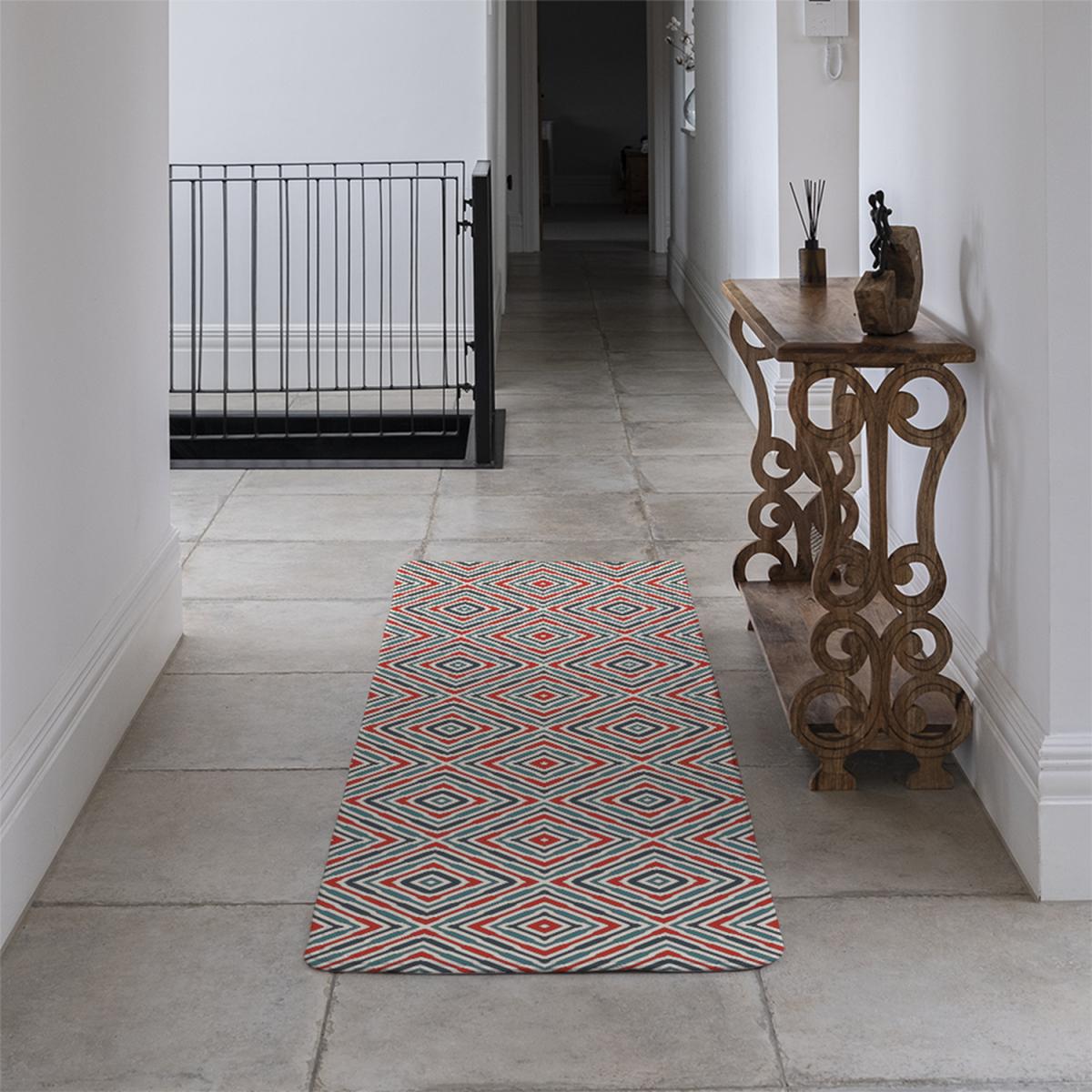 Repeated Squares And Rhombuses Ornamental Abstract Tribal Motif Runner Rug - Brown – image 4