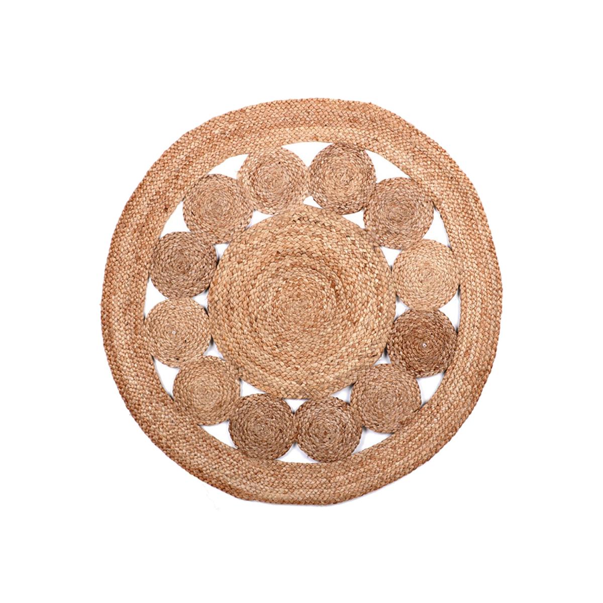 Natural Jute Woven Round 90cm Floor Mat Rug Carpet - Brown / 1.5kg