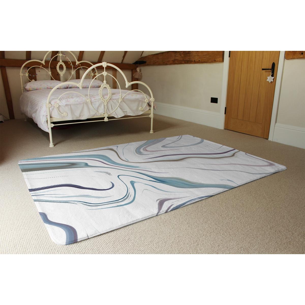 Blue Rippled Marble Designer Rug - Blue / 110cm – image 3