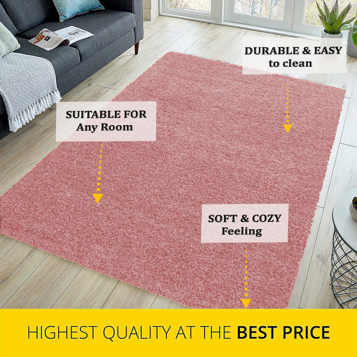 Abaseen Rose Shaggy Rug Rectangular Soft Touch Thick Pile - Rose / 230cm – image 3