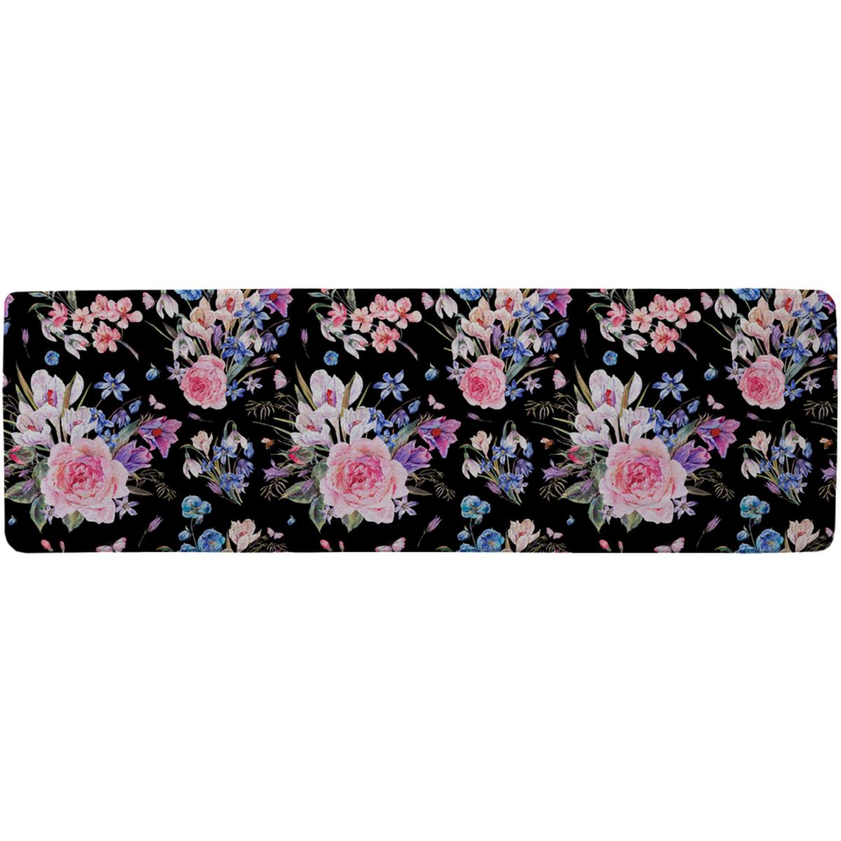 Bright Pink Flowers On Black Runner Rug - Pink – image 2