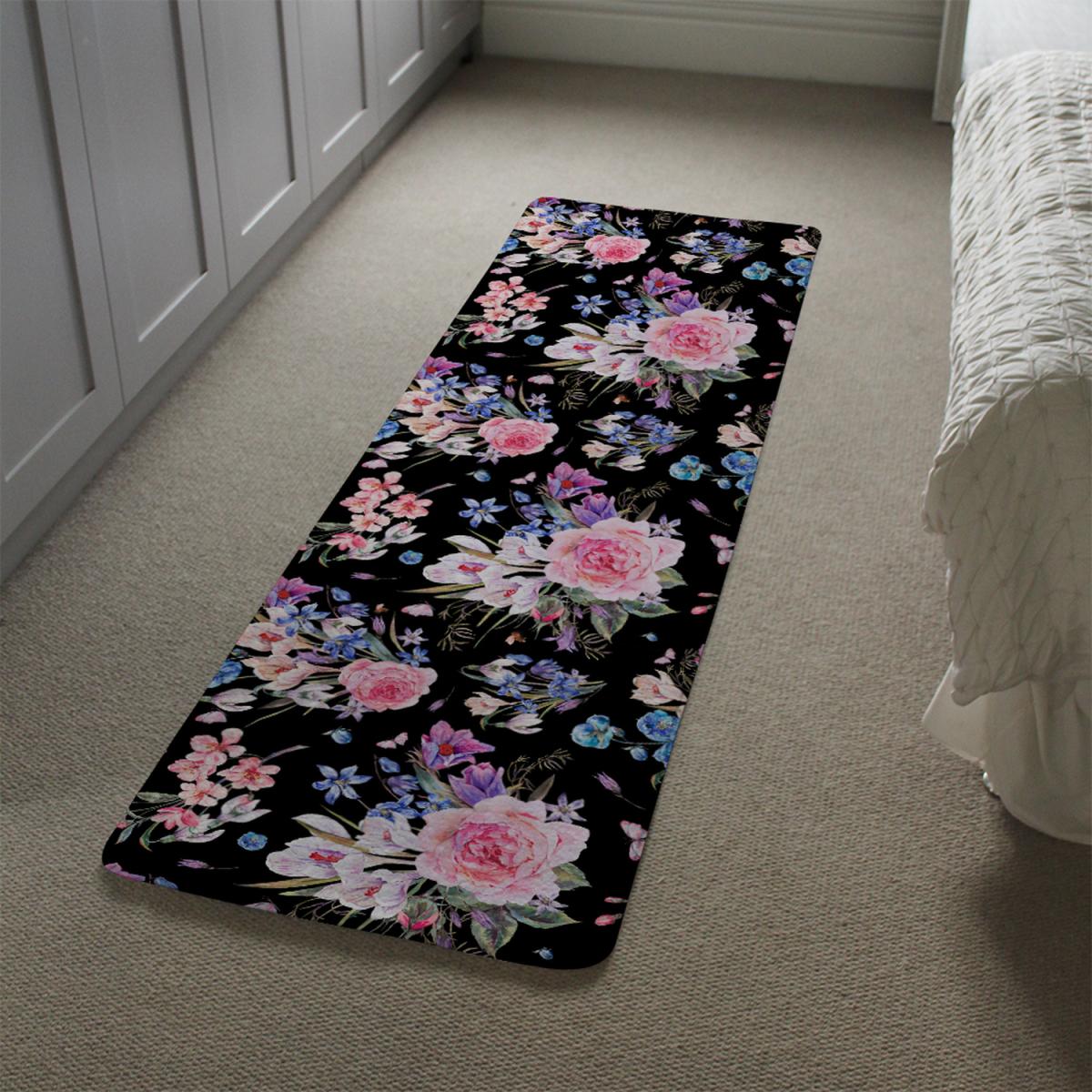 Bright Pink Flowers On Black Runner Rug - Pink – image 1