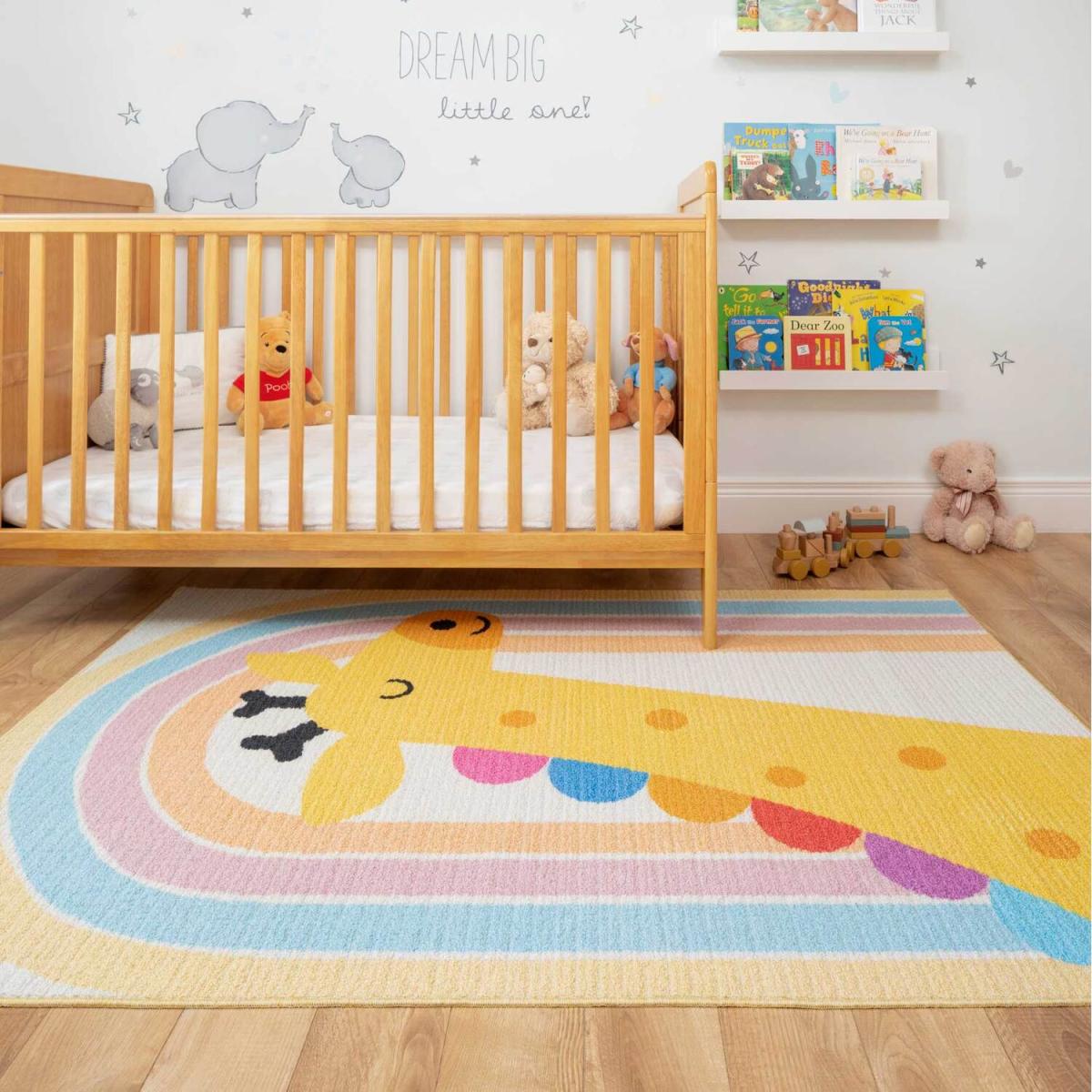Cream Rainbow Giraffe Kids Play Mat Soft Non Slip Washable Bedroom Rug - Multicolour / 150 x 80cm – image 4