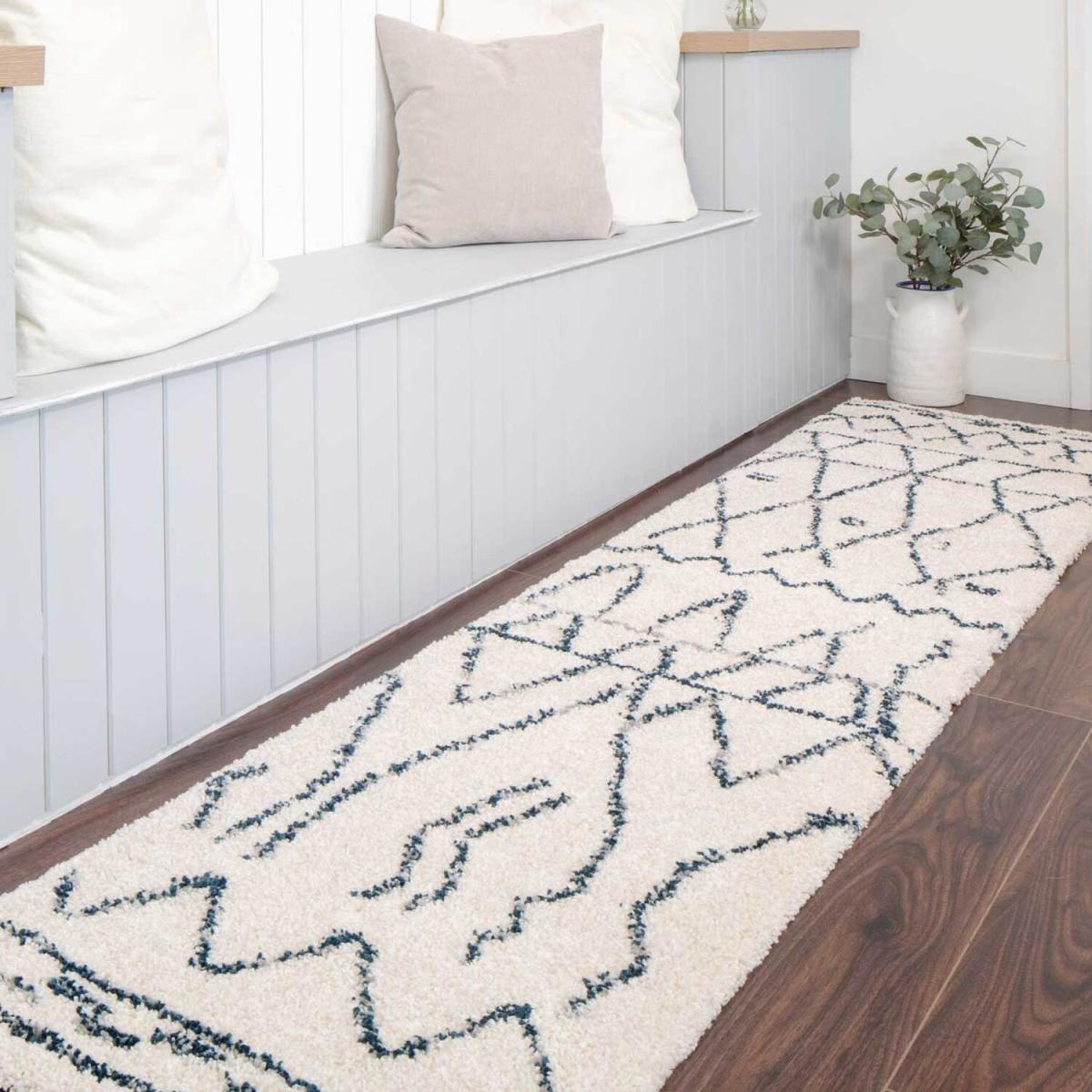 Cream Boho Moroccan Linear Shaggy Living Area Rug - Cream / 240 x 60cm – image 1