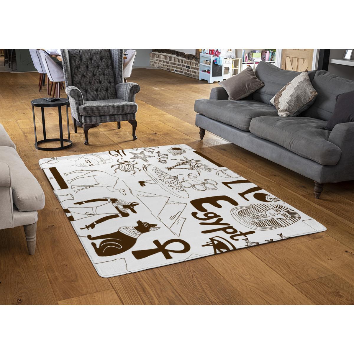 Hand Drawn Sketch Egypt Designer Rug - White / 200cm – image 2