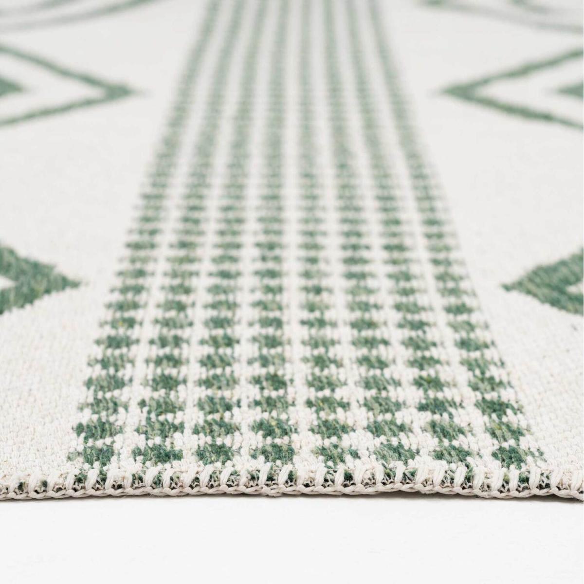 Forest Green White Diamond Geometric Recycled Cotton Reversible Fringed Rug - Forest Green / 240 x 60cm – image 2