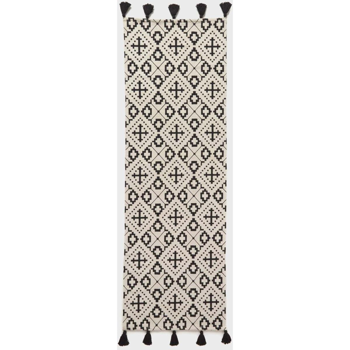 Reva Black White Handwoven Cotton Geometric Rug - Black/Natural / 200cm – image 2