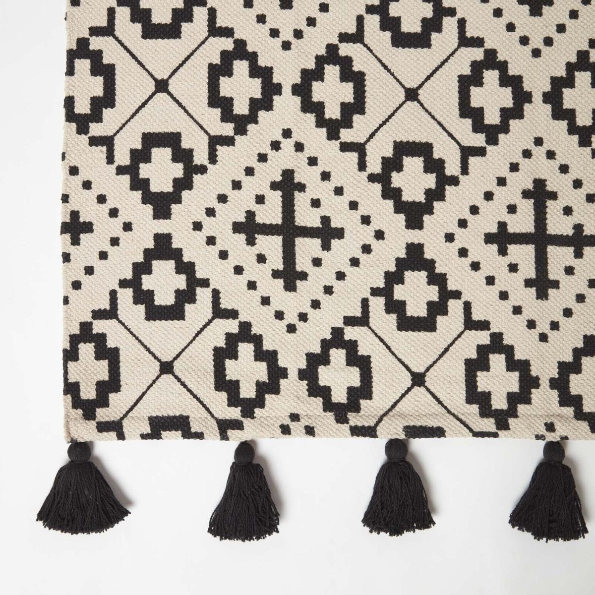 Reva Black White Handwoven Cotton Geometric Rug - Black/Natural / 200cm – image 3
