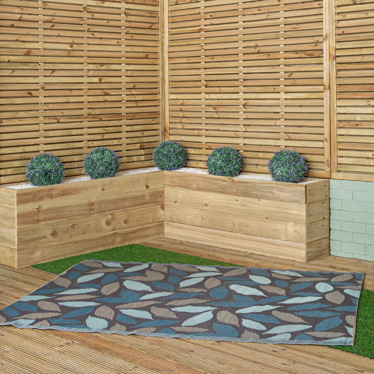1.5m x 2.1m Flora Leaves Large Outdoor Alfresco Patio Rug Mat in Blue - Blue / Grey – image 2
