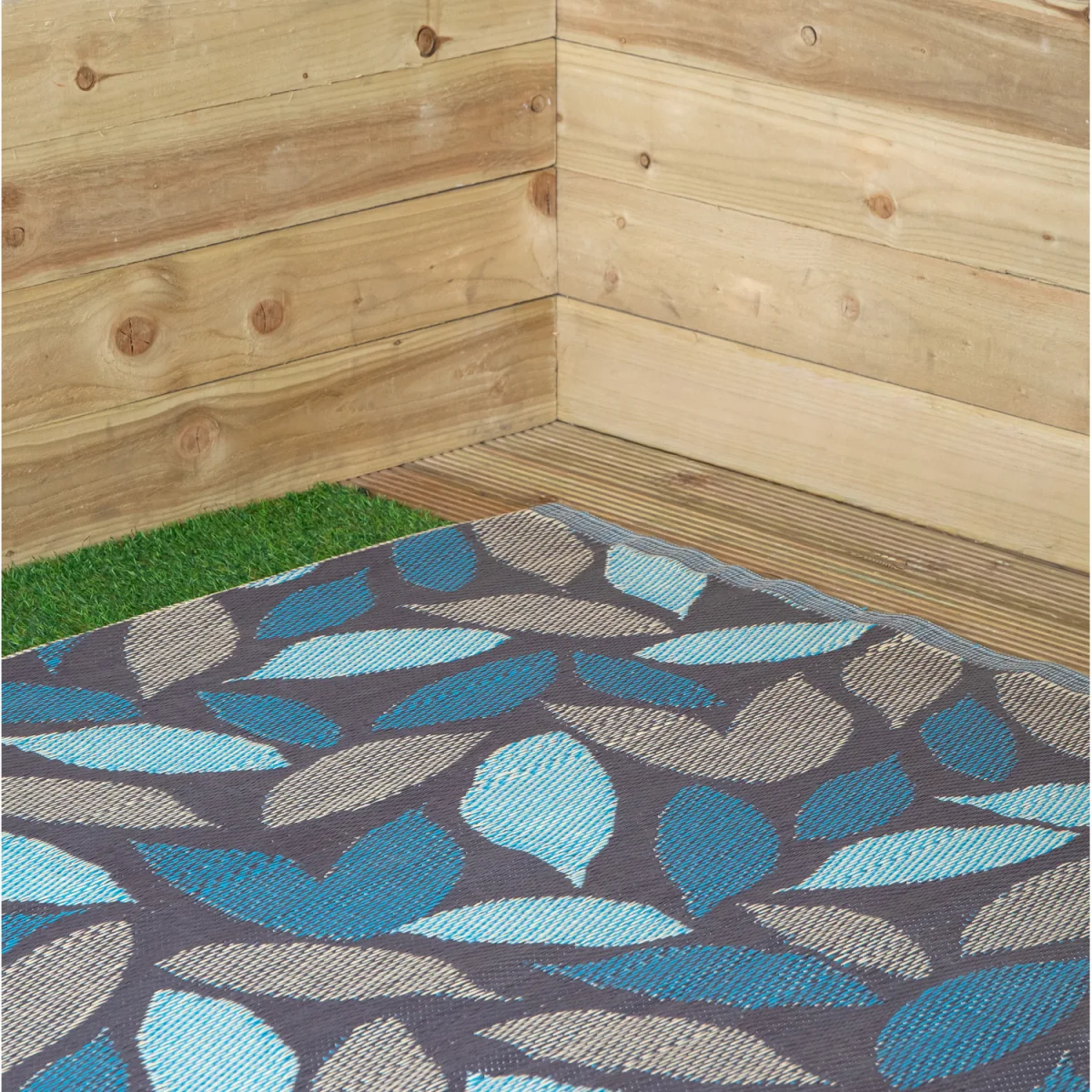 1.5m x 2.1m Flora Leaves Large Outdoor Alfresco Patio Rug Mat in Blue - Blue / Grey – image 4