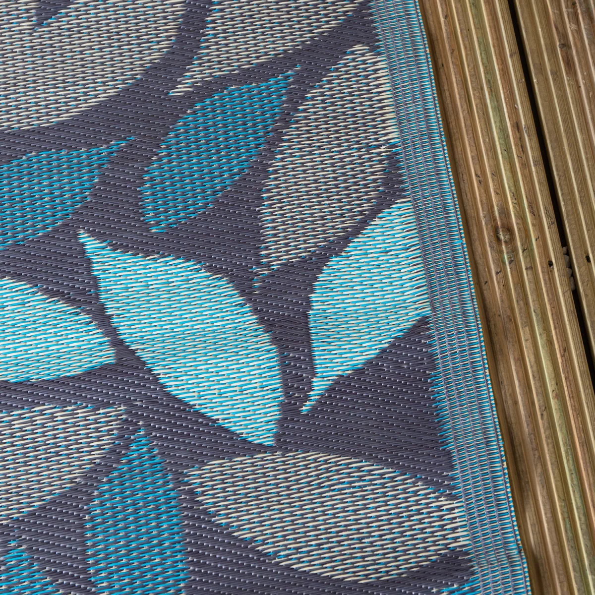 1.5m x 2.1m Flora Leaves Large Outdoor Alfresco Patio Rug Mat in Blue - Blue / Grey – image 7