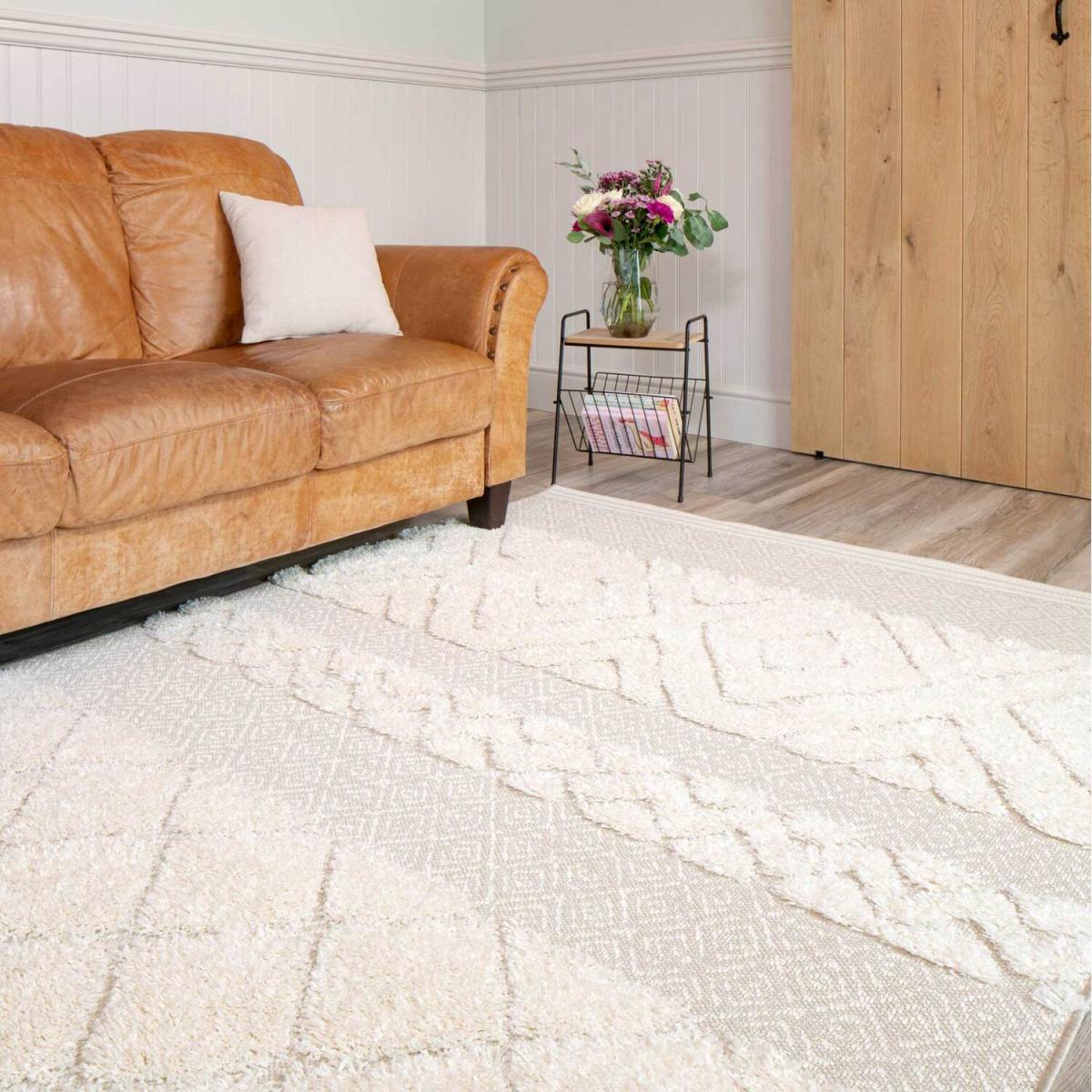 Natural Beige Diamond Aztec Textured Flatweave Indoor Outdoor Rug - Beige / 170 x 120cm – image 3