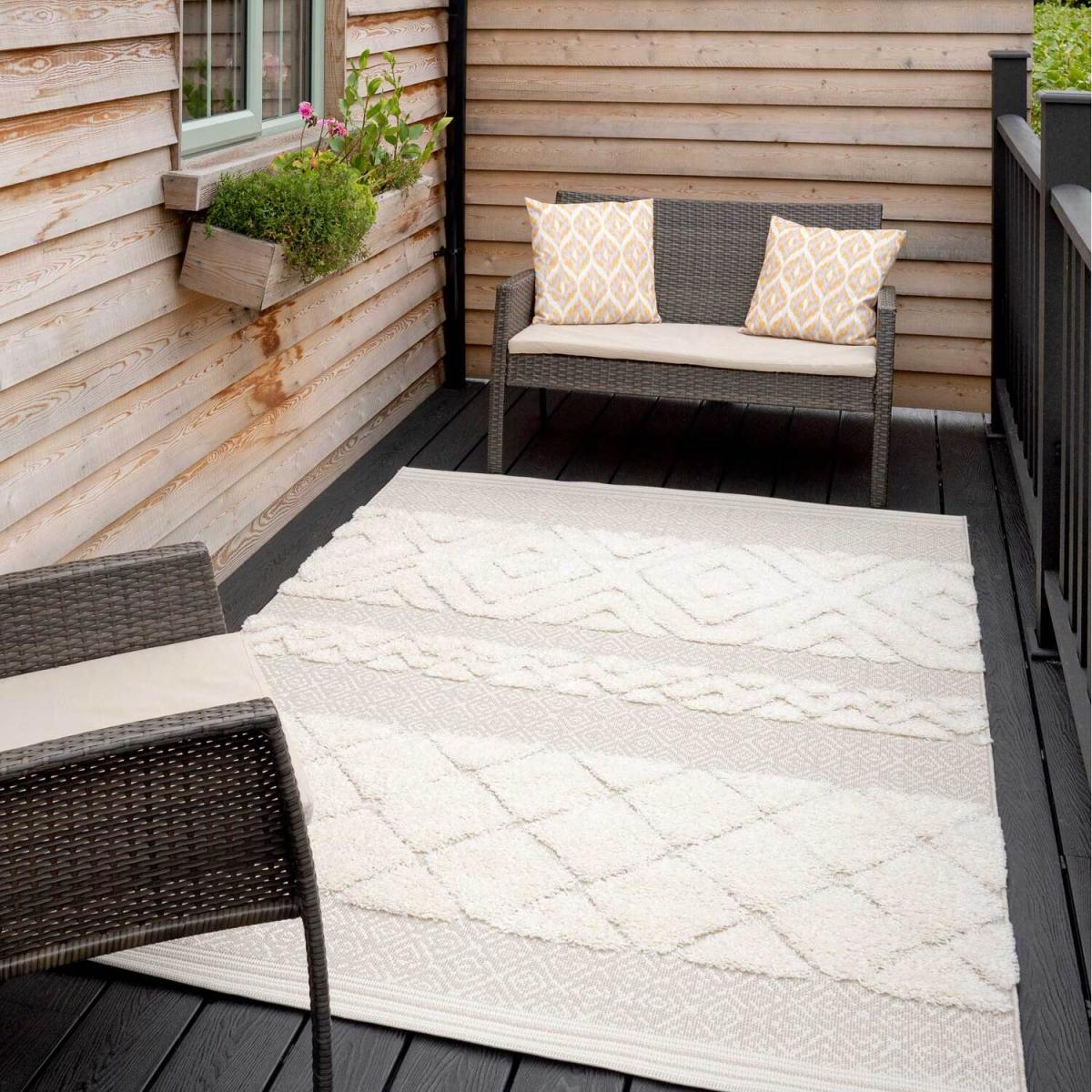 Natural Beige Diamond Aztec Textured Flatweave Indoor Outdoor Rug - Beige / 170 x 120cm – image 1