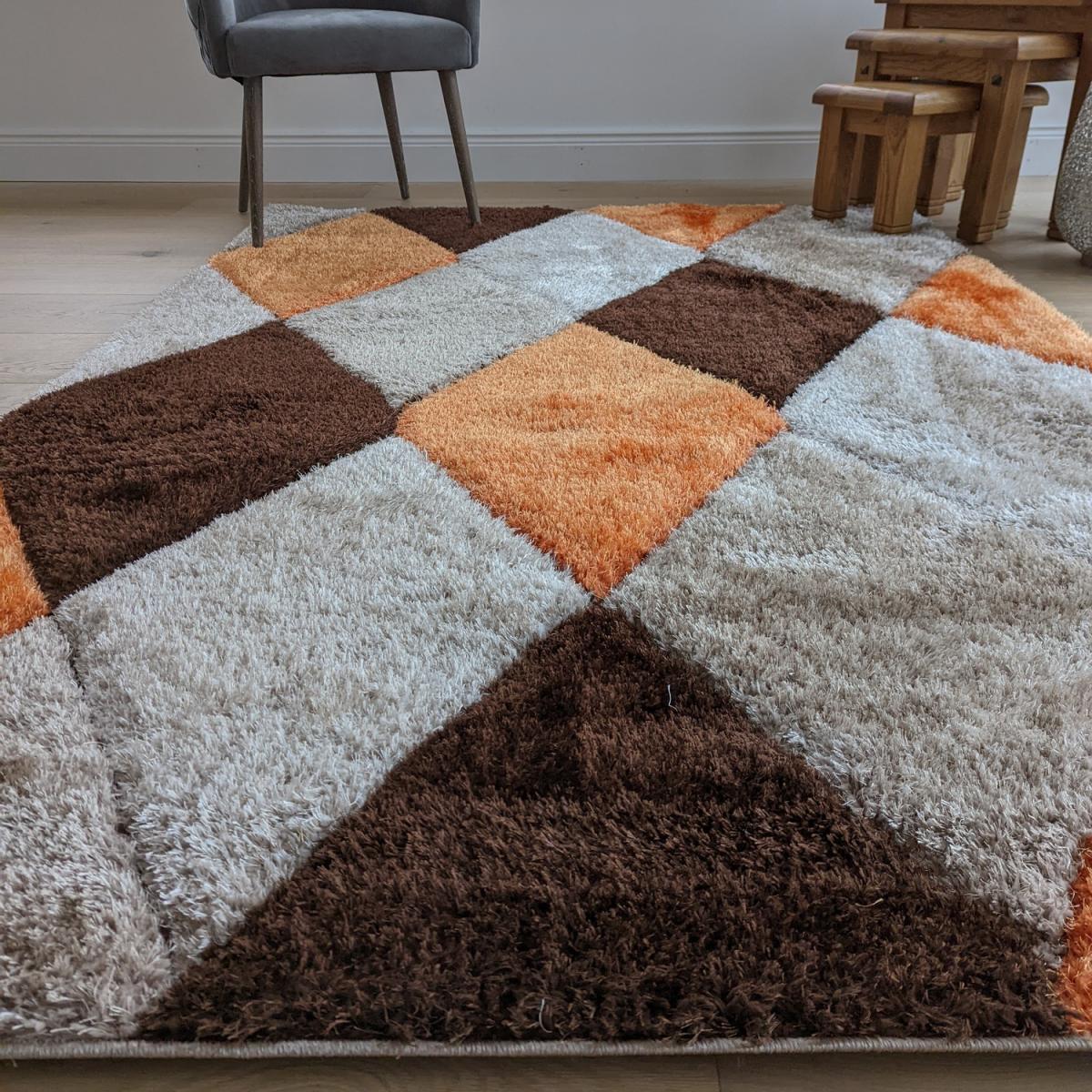 Terracotta Carved Diamonds Shaggy Rug - Verge - Orange / 150cm – image 2