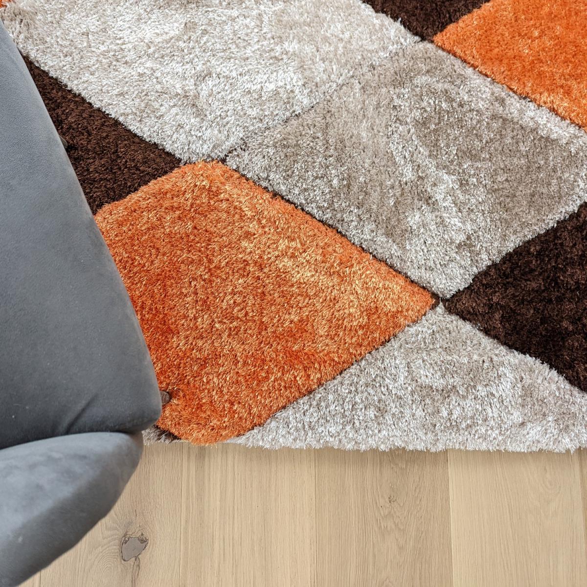 Terracotta Carved Diamonds Shaggy Rug - Verge - Orange / 150cm – image 3