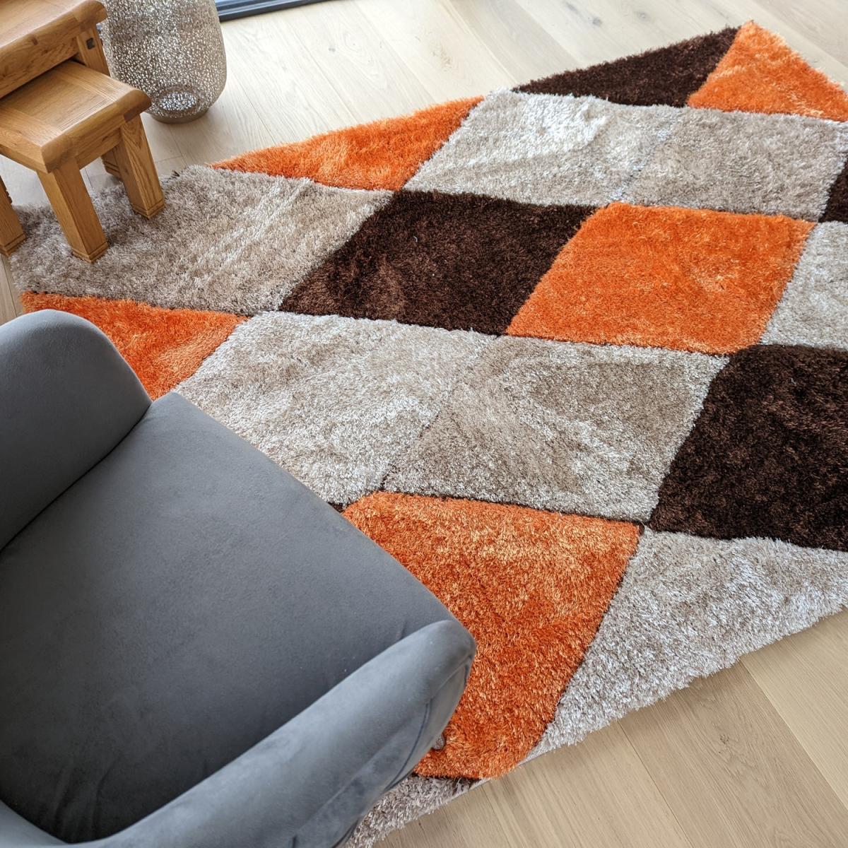 Terracotta Carved Diamonds Shaggy Rug - Verge - Orange / 150cm – image 4