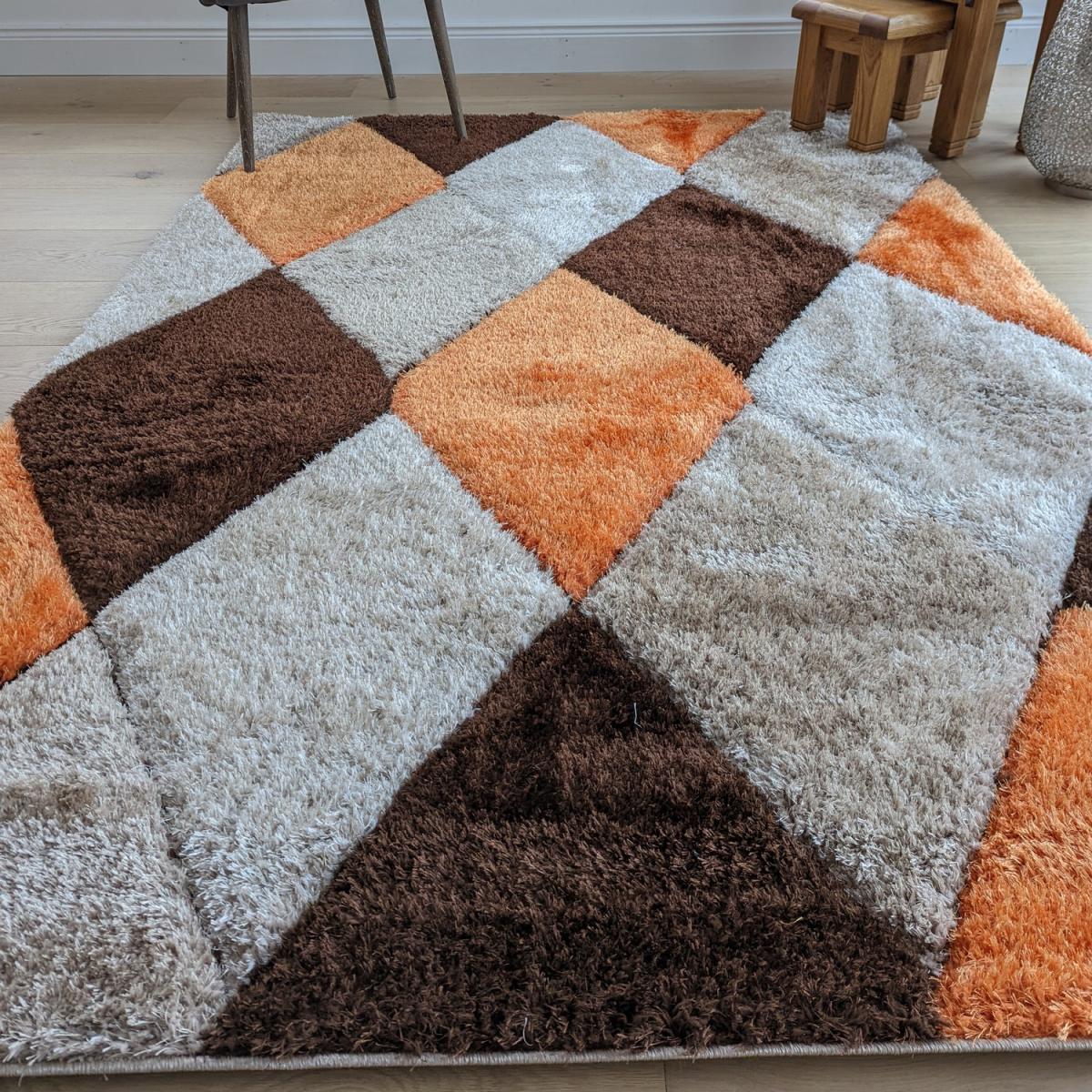 Terracotta Carved Diamonds Shaggy Rug - Verge - Orange / 150cm – image 5
