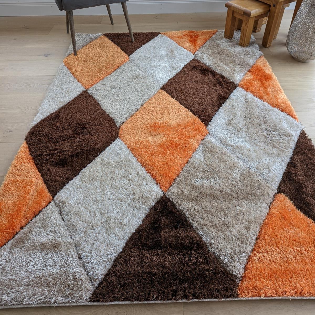 Terracotta Carved Diamonds Shaggy Rug - Verge - Orange / 150cm – image 1