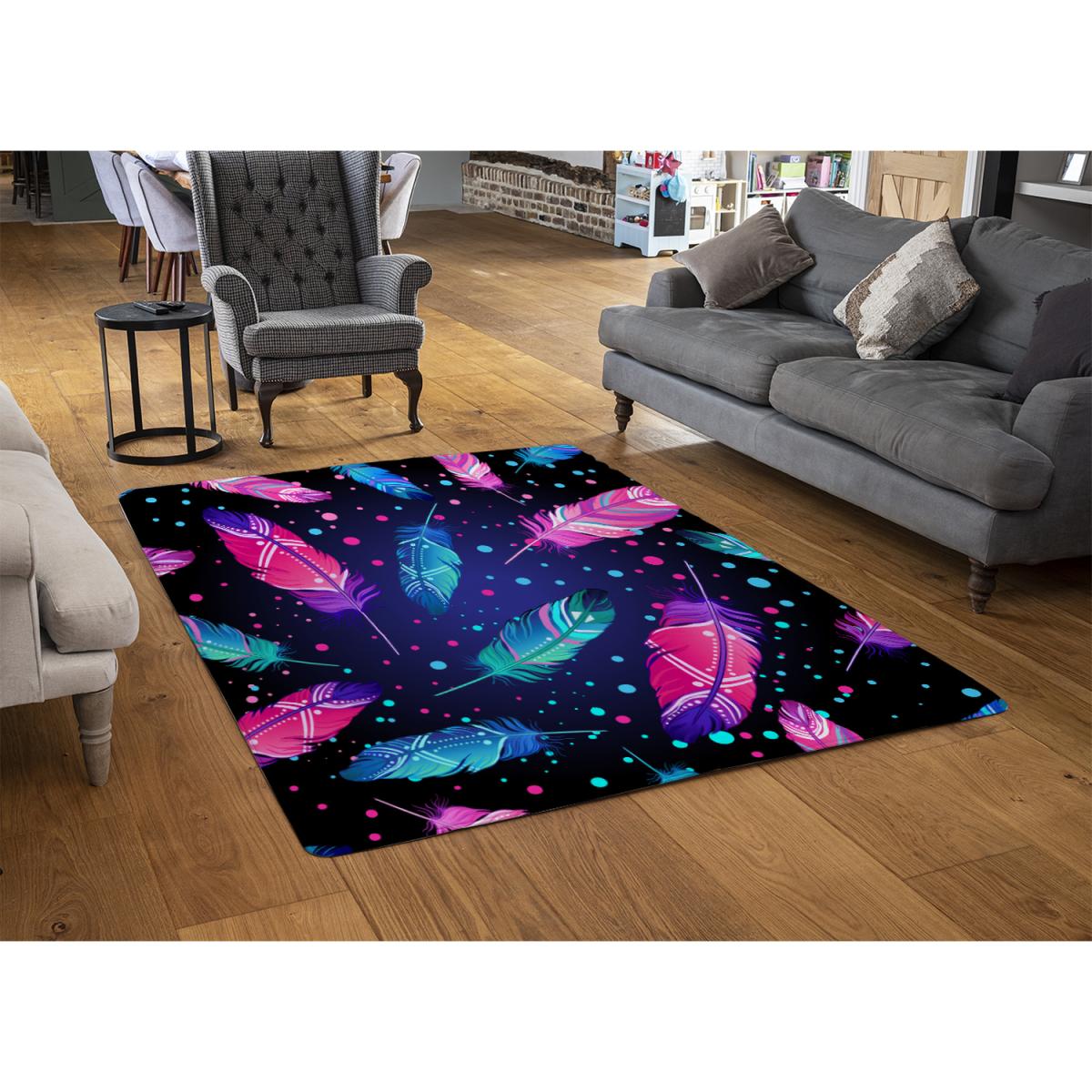 Painted Bird Feathers Rug - Blue / 230cm – image 3