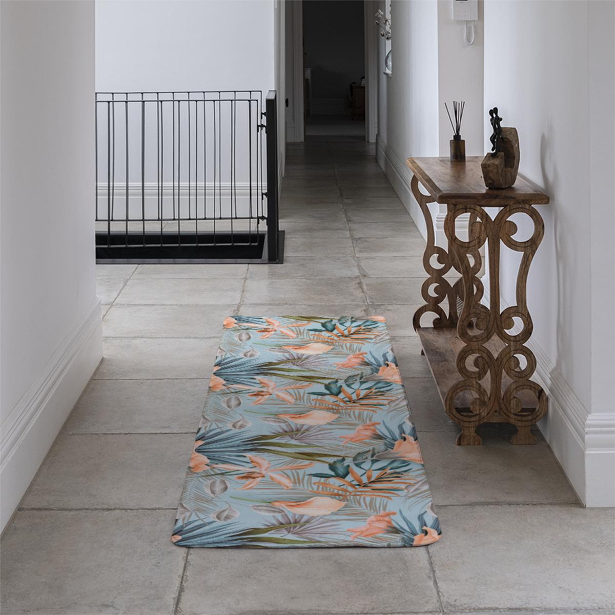 Pink Tropical Flowers Runner Rug - Blue – image 4