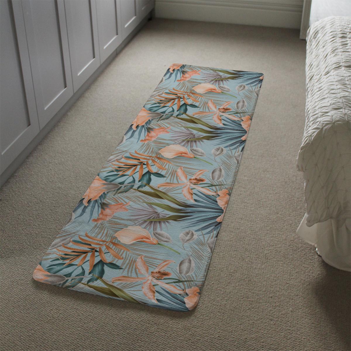 Pink Tropical Flowers Runner Rug - Blue – image 1