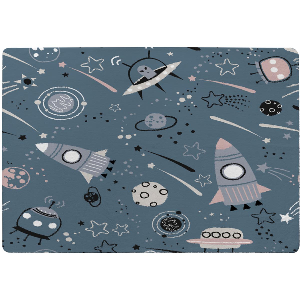 Spaceships And Planets With Stars Designer Rug - Blue / 110cm – image 2