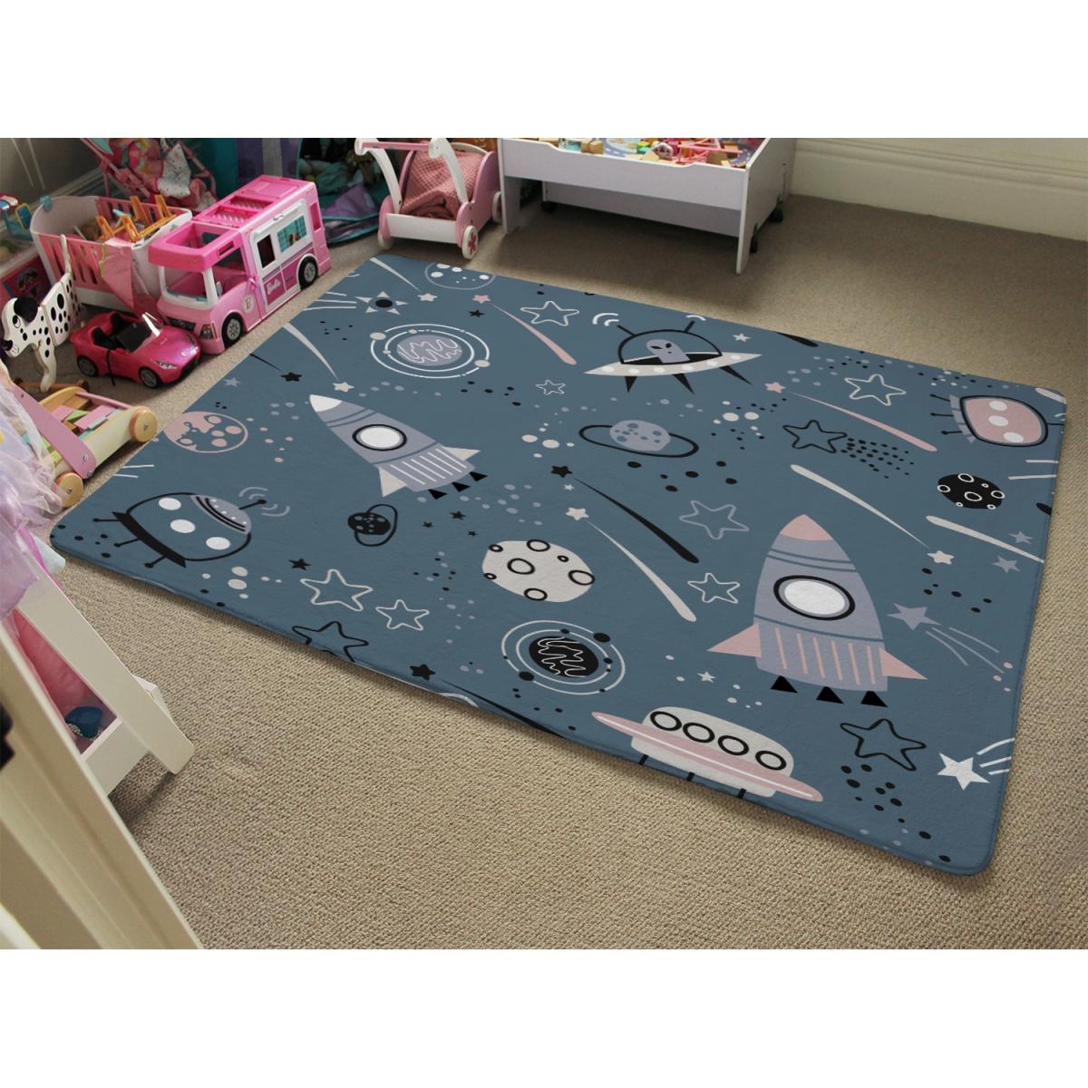 Spaceships And Planets With Stars Designer Rug - Blue / 110cm – image 3
