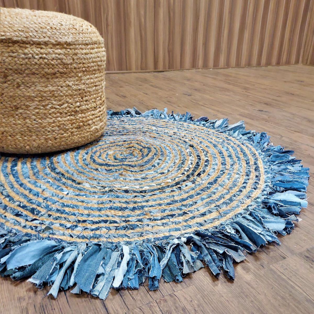 Denim Jute Cotton Rug Natural Blue - Natural Blue / 120cm – image 2