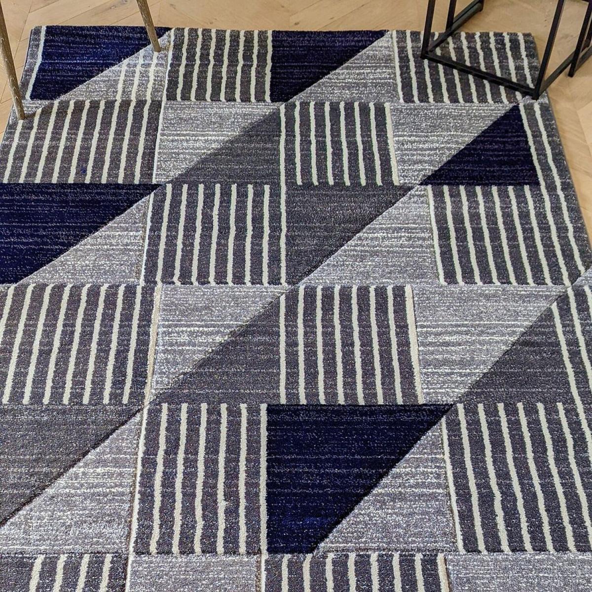 Navy Blue Geometric Area Rug - Boston - Blue / 4g / 170cm – image 2
