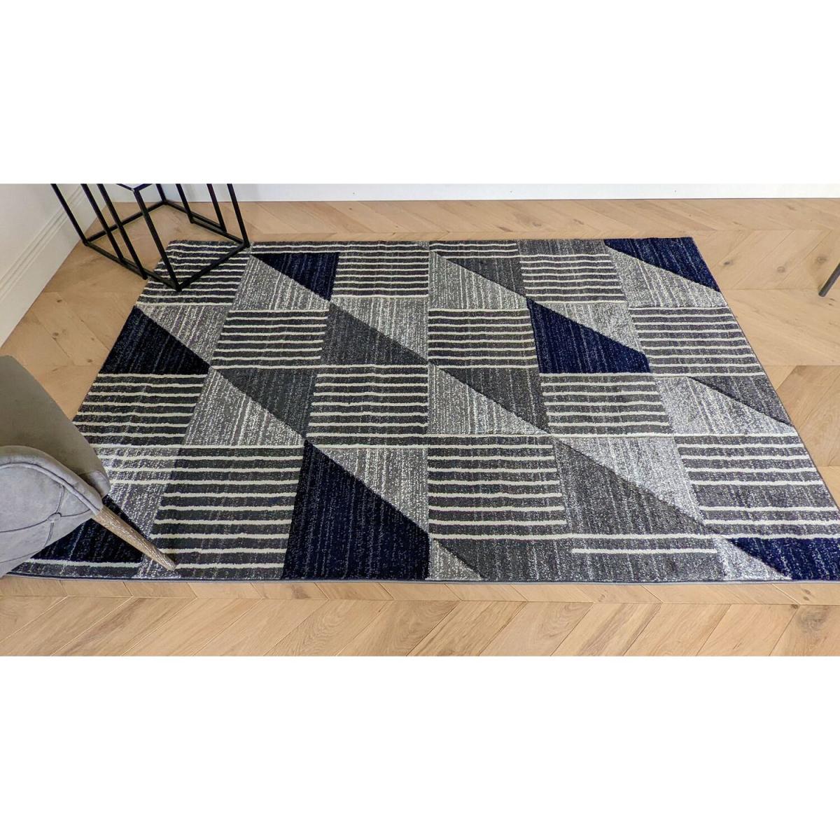Navy Blue Geometric Area Rug - Boston - Blue / 4g / 170cm – image 3