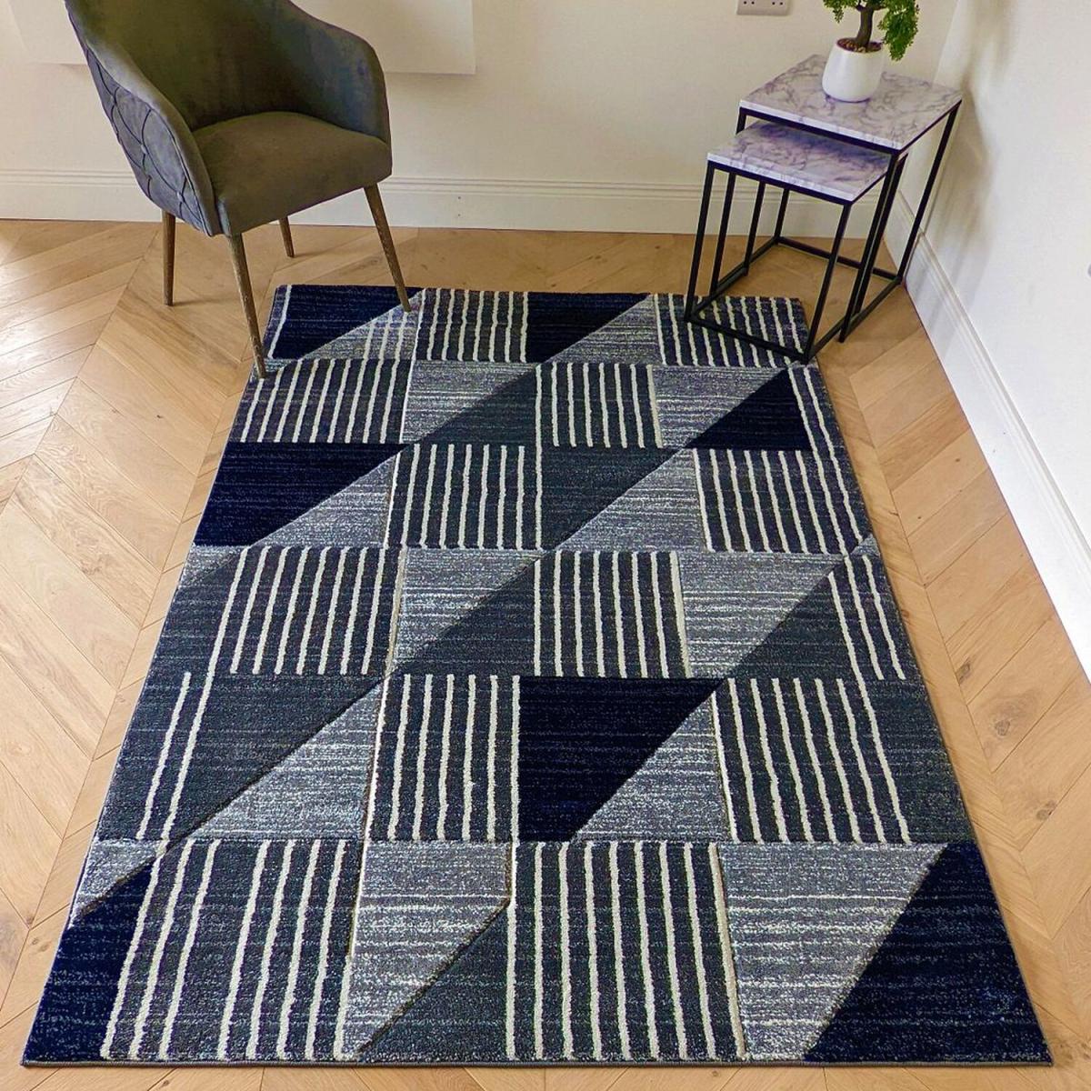 Navy Blue Geometric Area Rug - Boston - Blue / 4g / 170cm – image 1