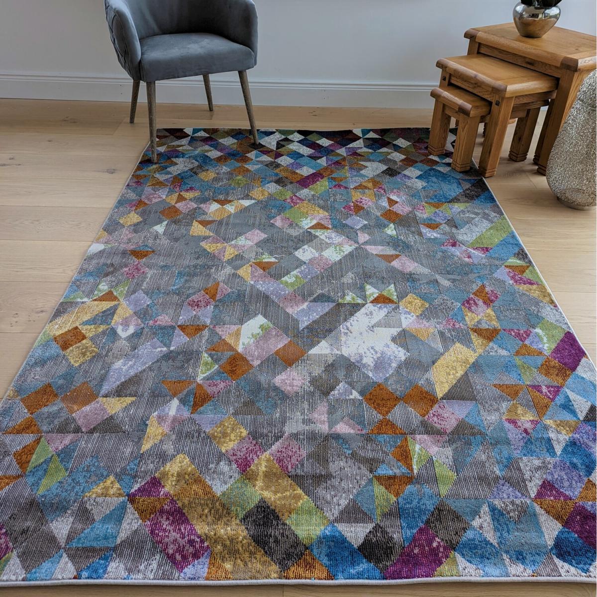 Colourful Geometric Flatweave Rug - Capella - Blue / 150cm – image 4
