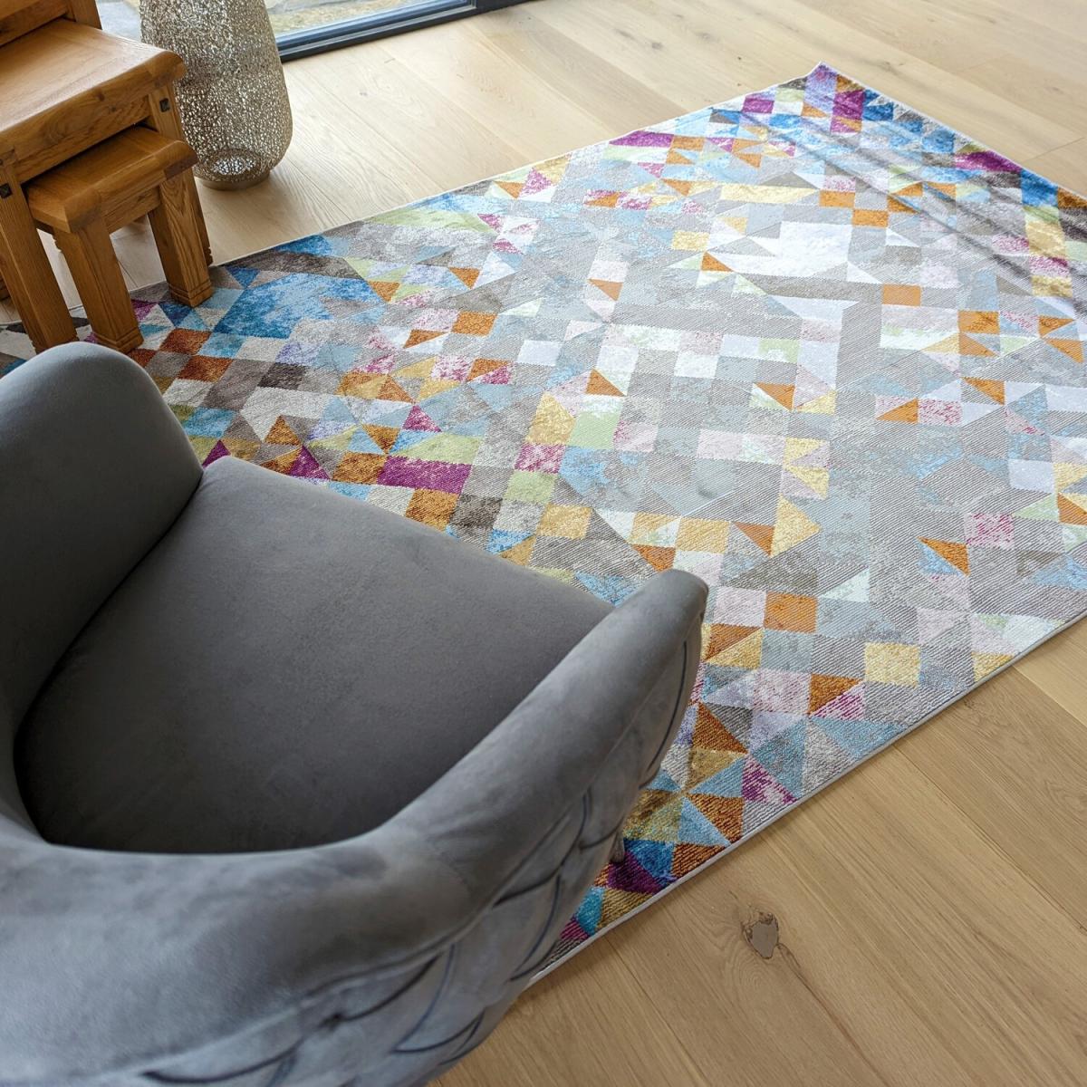 Colourful Geometric Flatweave Rug - Capella - Blue / 150cm – image 1