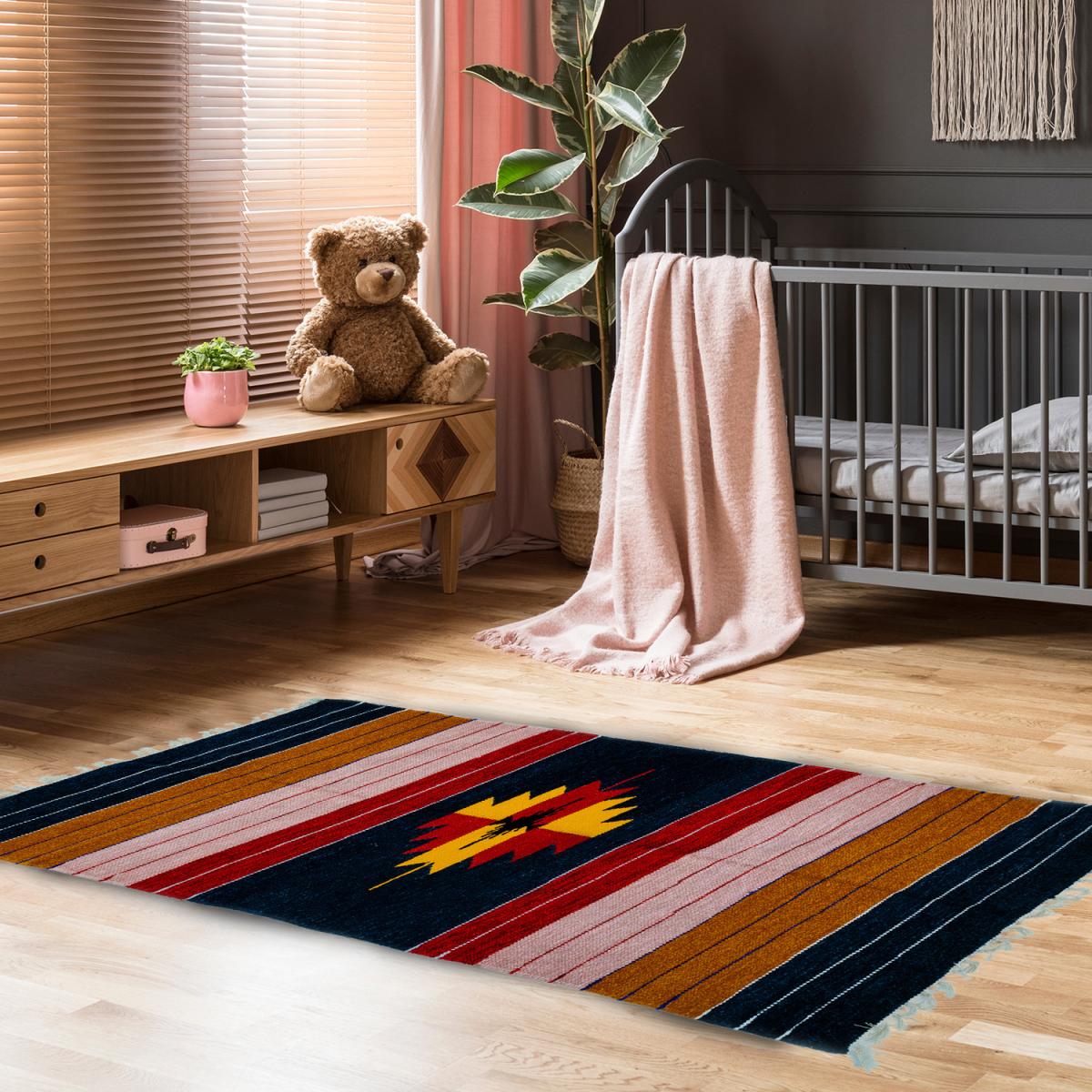 Bordered ethnic rug - Blue – image 2