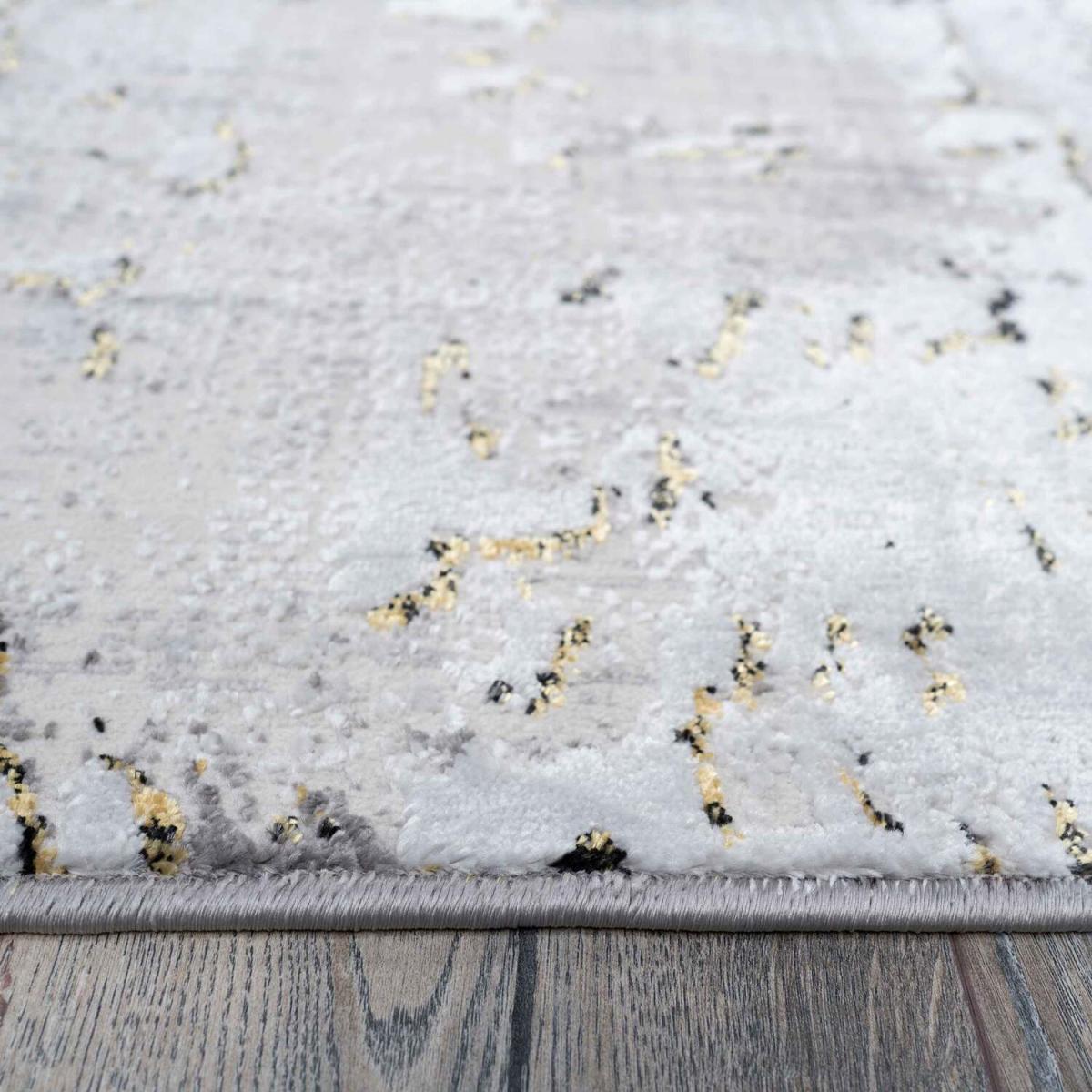 Grey Gold Metallic Distressed Abstract Area Rug - Grey Gold / 240 x 70cm – image 2