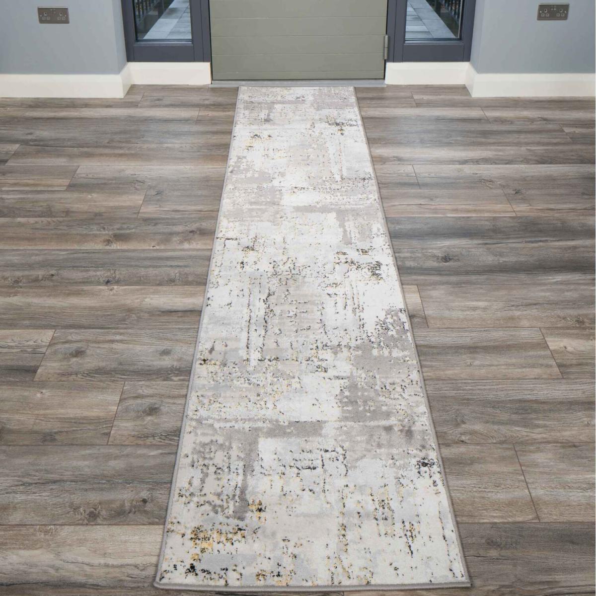 Grey Gold Metallic Distressed Abstract Area Rug - Grey Gold / 240 x 70cm – image 5
