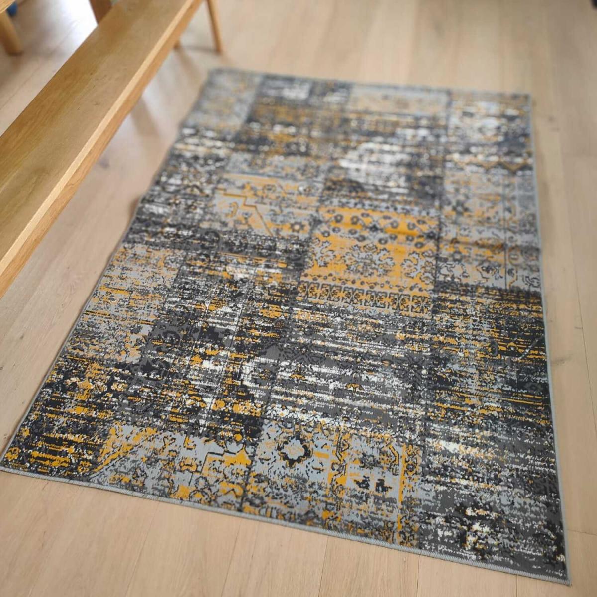 Modern Mustard Flecked Abstract Living Room Rug - Trend - Yellow and Grey / 7kg – image 1