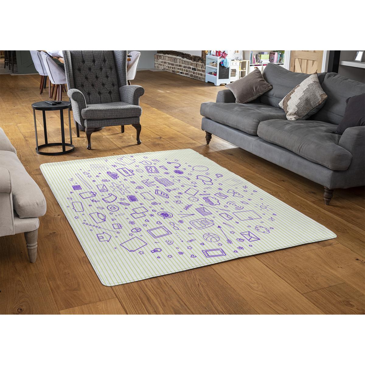 Abstract Line Pattern With School Supplies Rug - Purple / 230cm – image 3