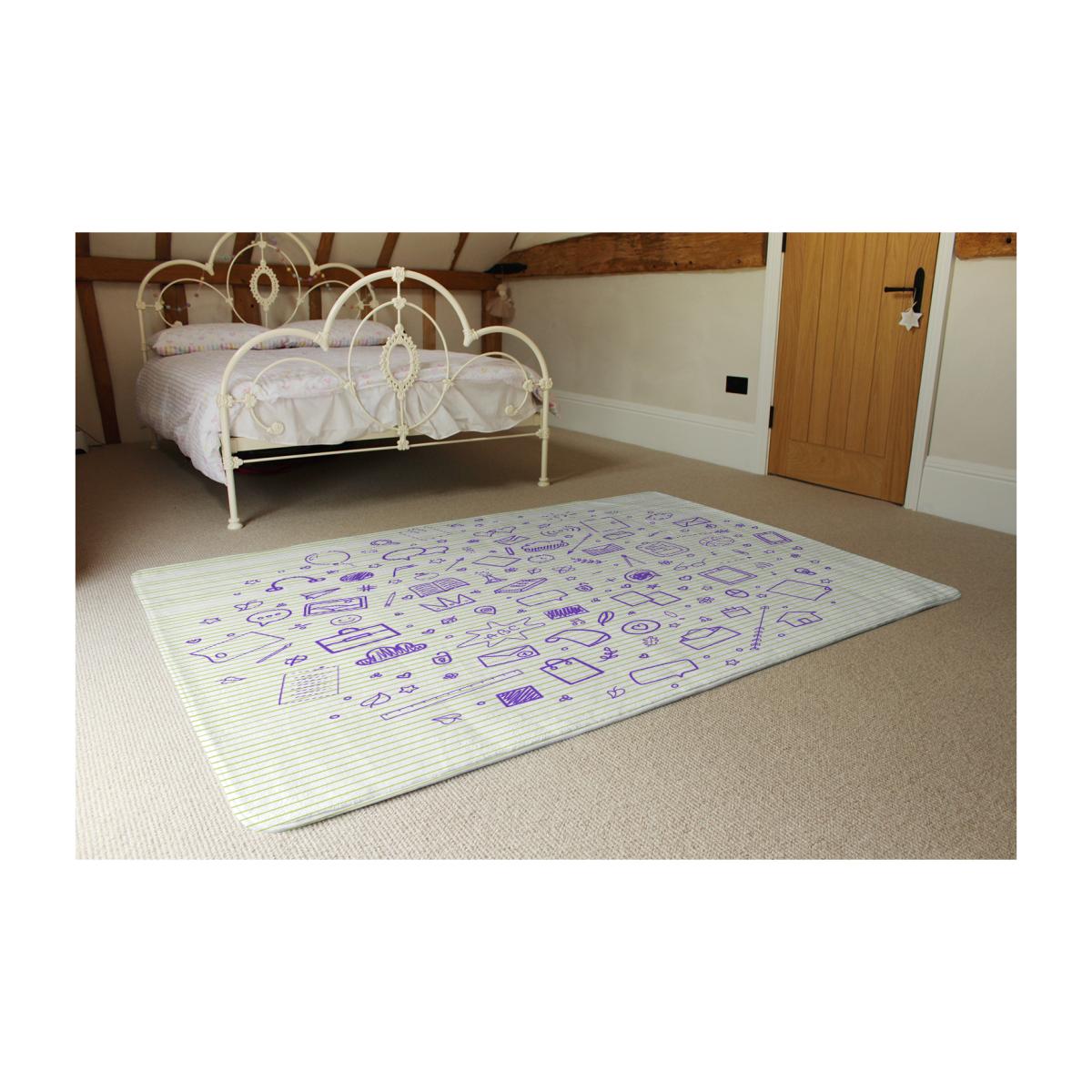 Abstract Line Pattern With School Supplies Rug - Purple / 230cm – image 1
