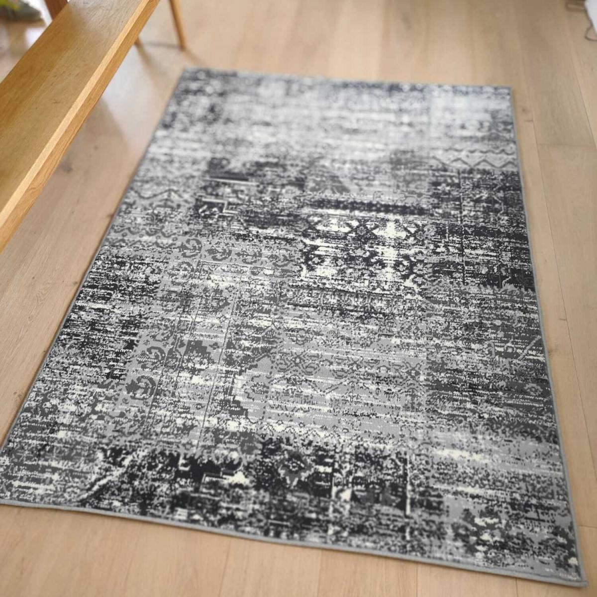 High End Grey Distressed Patchwork Living Room Rug - Trend - Grey / 7kg – image 1